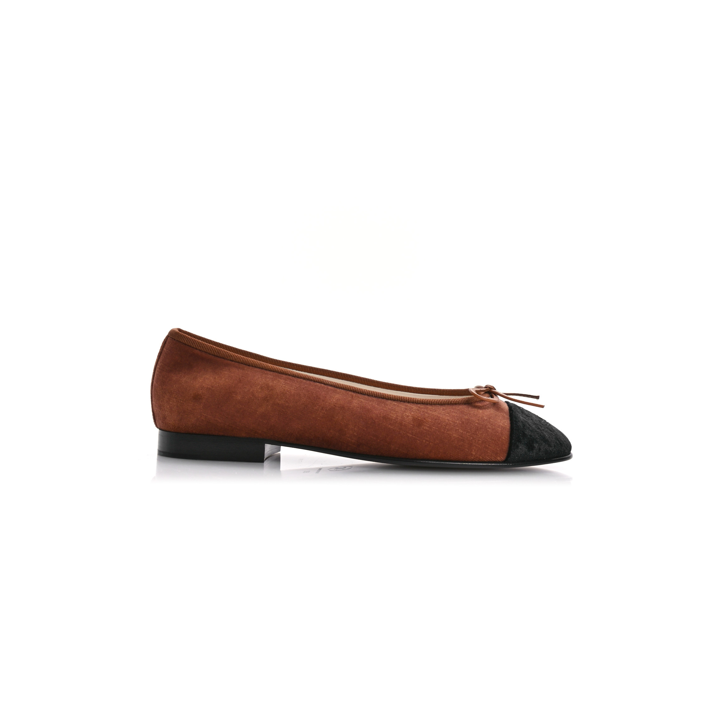 Ch*el velvet cap toe cc ballerina flats 38 brown black 1672122